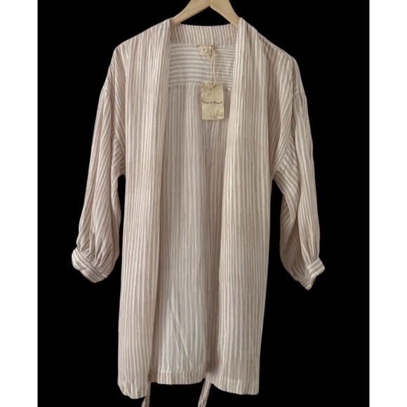 Hem & Thread White & Tan Striped Duster/Kimono NWT - Picture 2 of 5